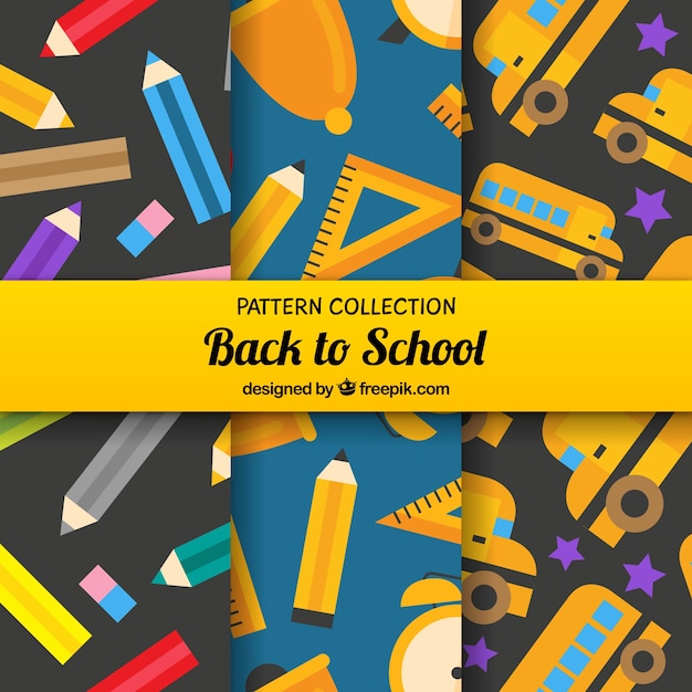 Back to school patterns collection with different elements