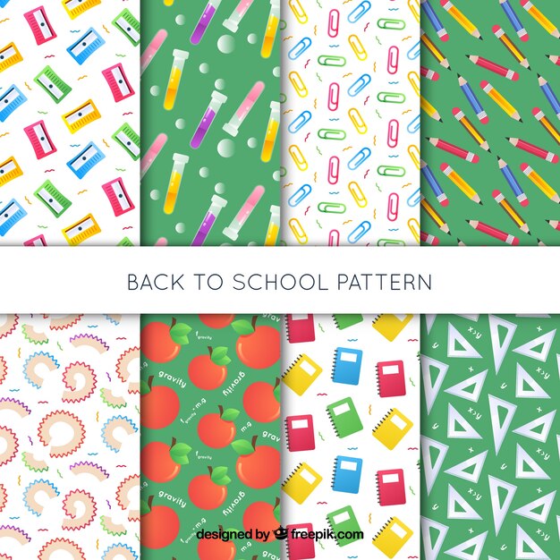 Back to school patterns collection with different elements