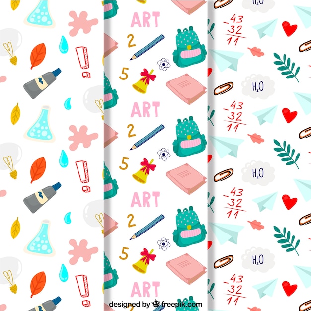 Free Vector back to school patterns collection with elements