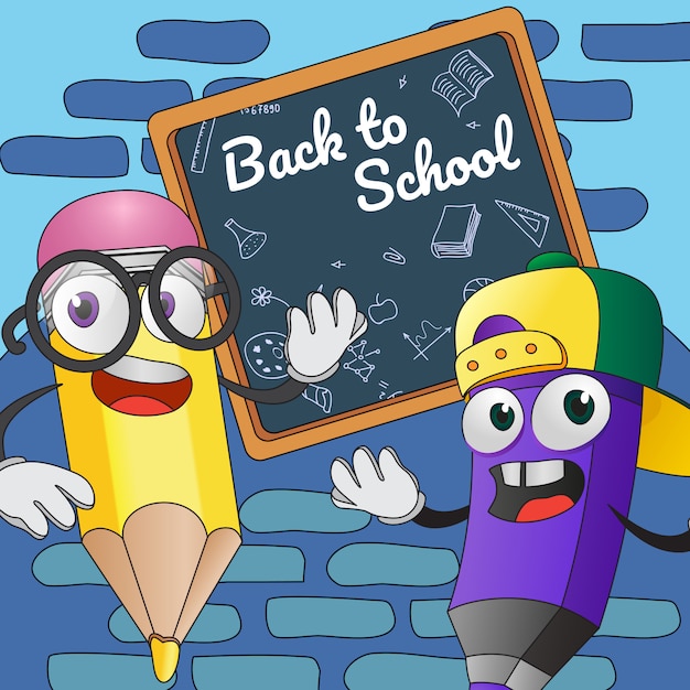 Free vector back to school poster design. cartoon pencils at board