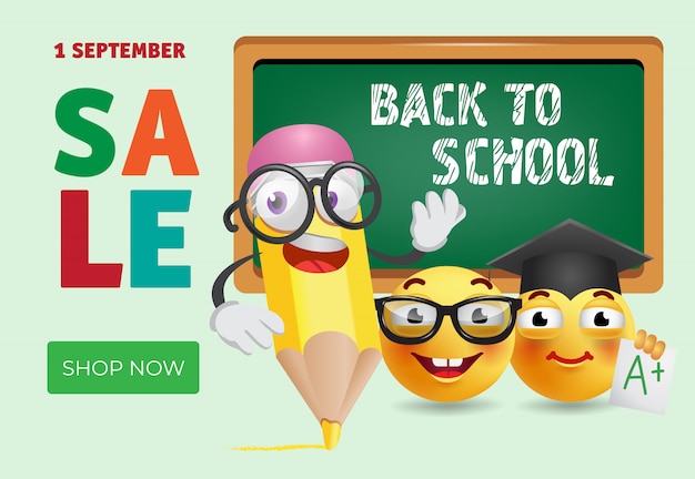 Free vector back to school sale banner design with cartoon pencil