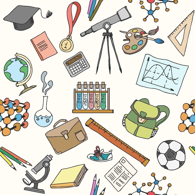 Back to school sketch seamless pattern