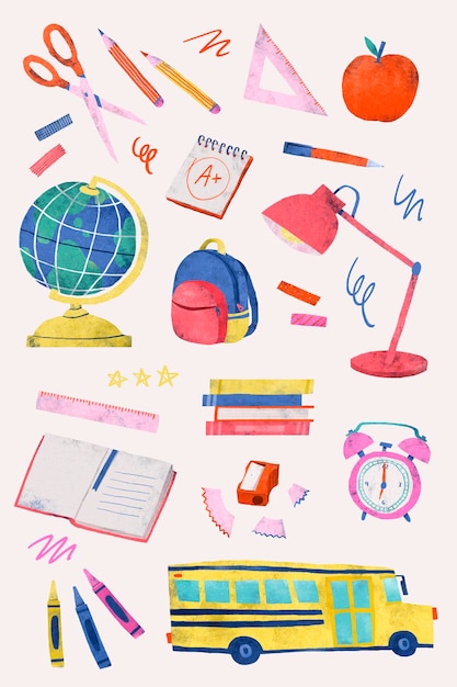 Free Vector back to school stationery set