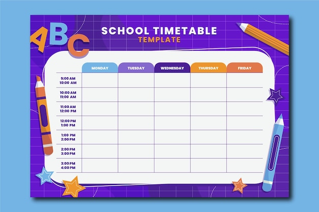 Back to school timetable template