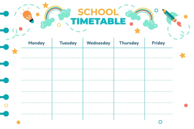 Free vector back to school timetable template