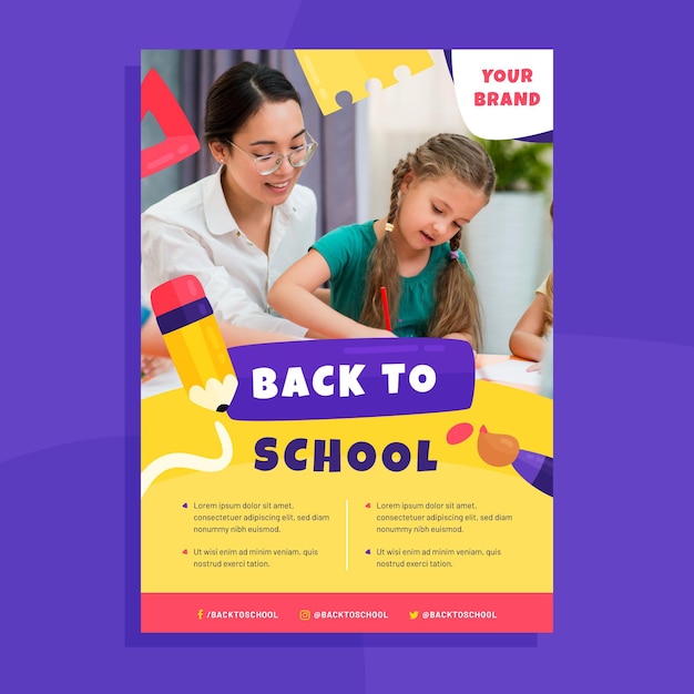 Back to school vertical poster template with photo