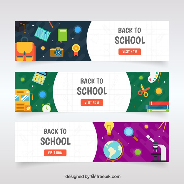 Back to school web banners collection with elements