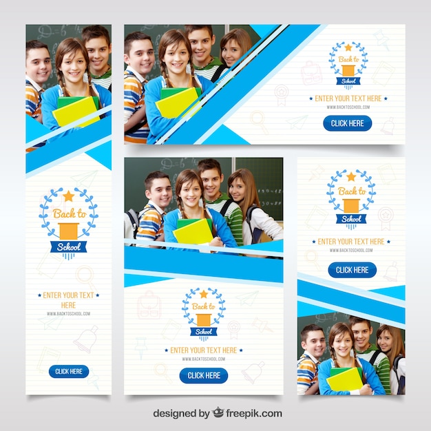 Free vector back to school web banners collection with photo