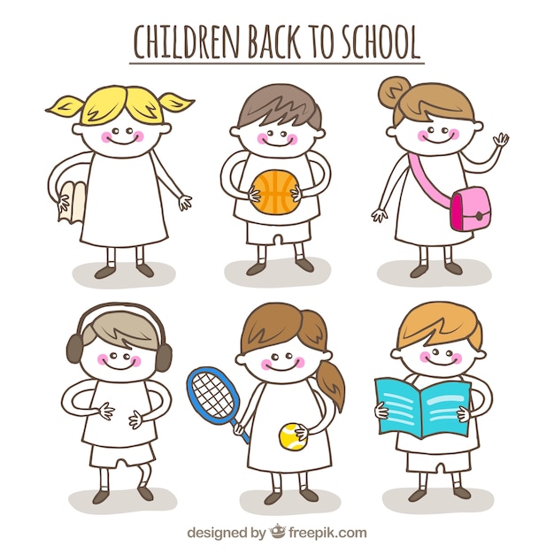 Free Vector back to school with hand drawn children 