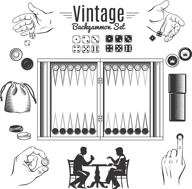 Backgammon Vintage Style Elements Set