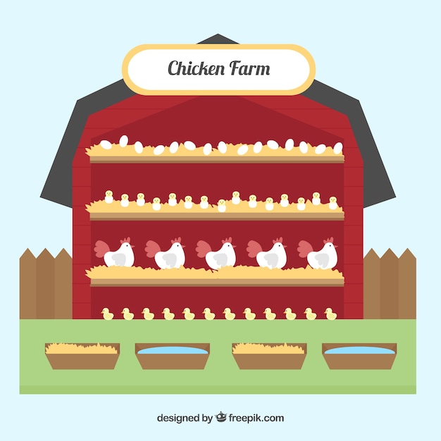 Free Vector background of barn with chickens in flat design