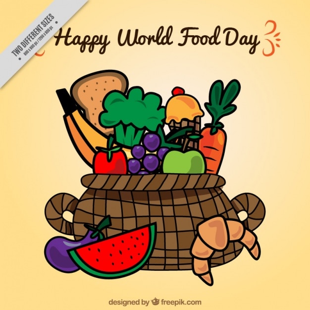 Free Vector background of basket with hand-drawn food 