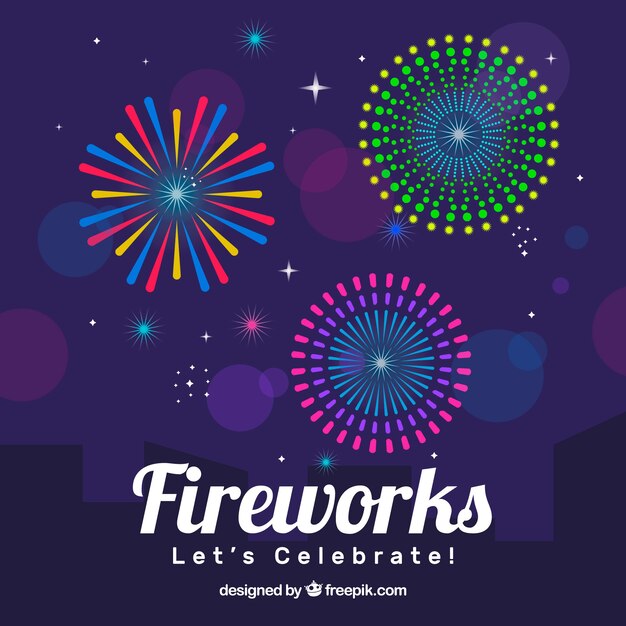 Background of beautiful fireworks in flat design