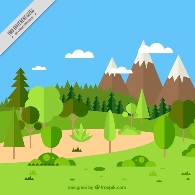 Background of beautiful mountainous natural landscape in flat design