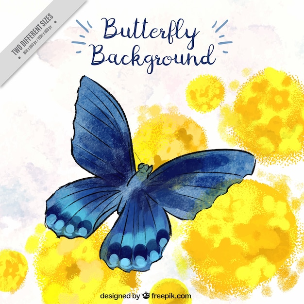 Background of blue butterfly in watercolor style