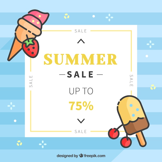 Free Vector background of blue striped summer sales with ice cream