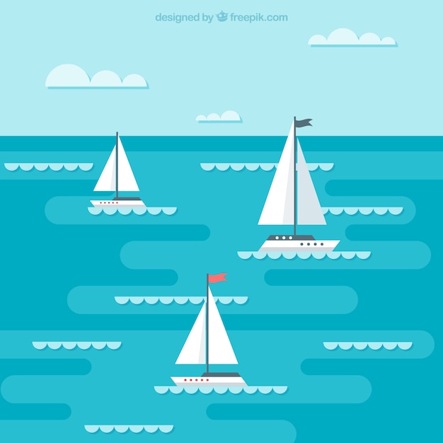 Free Vector background of boats sailing in flat design