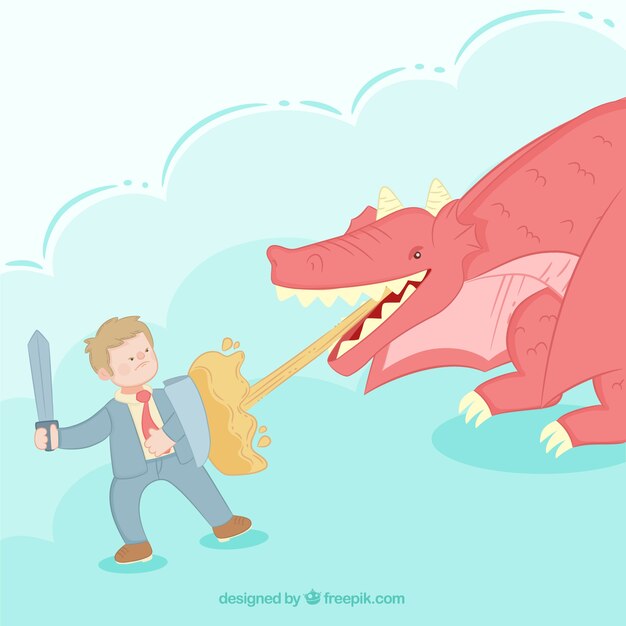 Background of business character fighting with dragon