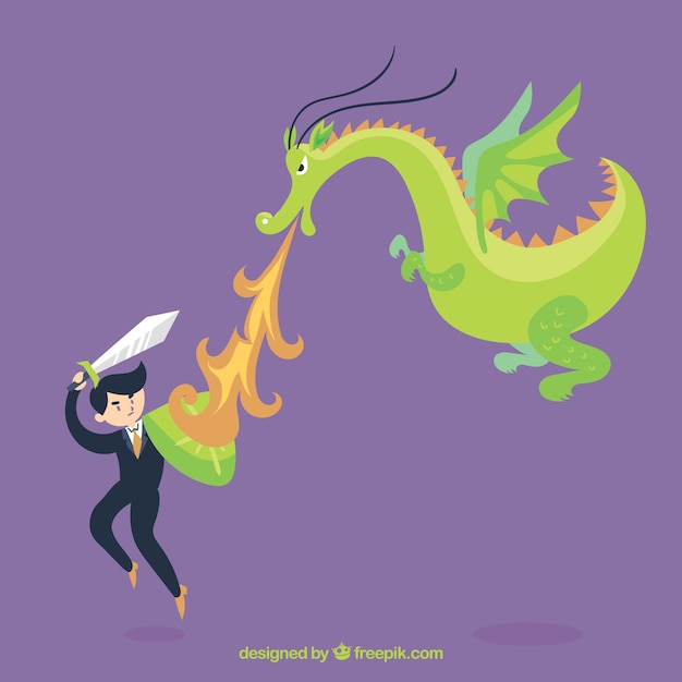 Free Vector background of business character fighting with dragon