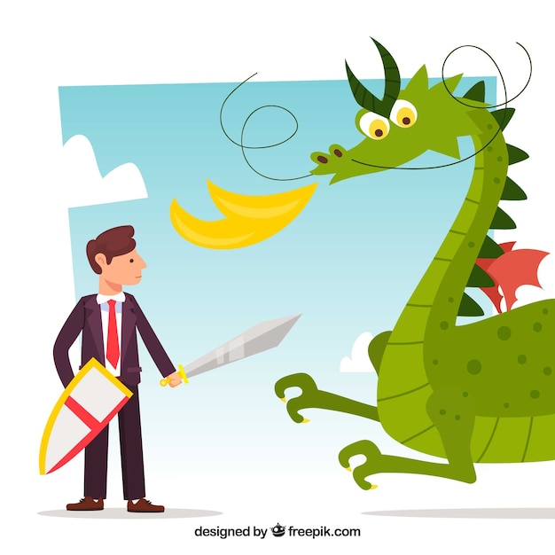 Background of business character fighting with dragon