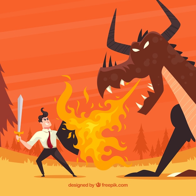 Free vector background of business character fighting with dragon