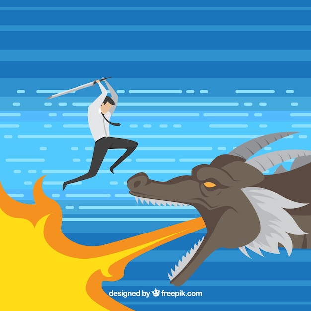 Free Vector background of business character fighting with dragon