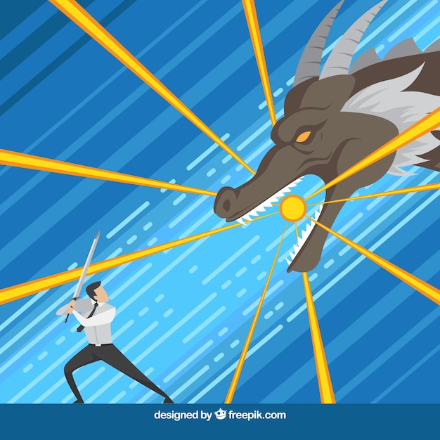 Free Vector background of business character fighting with dragon