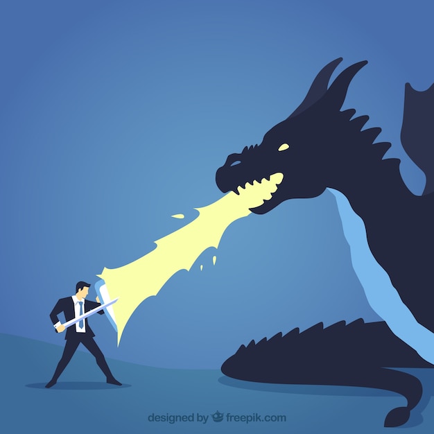 Background of business character fighting with dragon