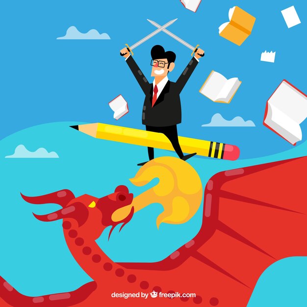 Background of business character fighting with dragon