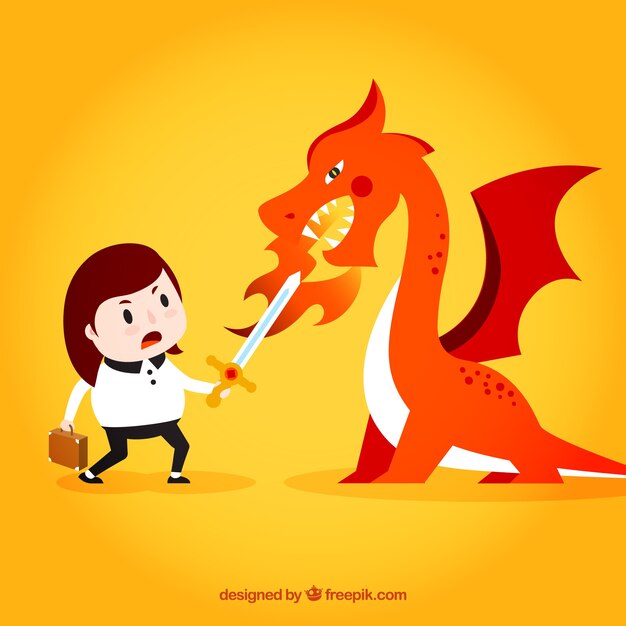 Background of business character fighting with dragon