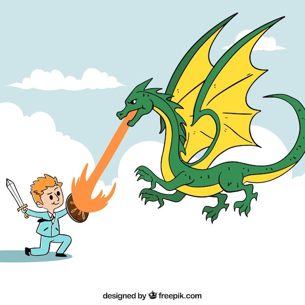 Free Vector background of business character fighting with dragon