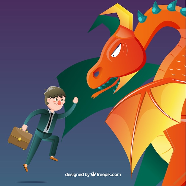 Free Vector background of business character fighting with dragon