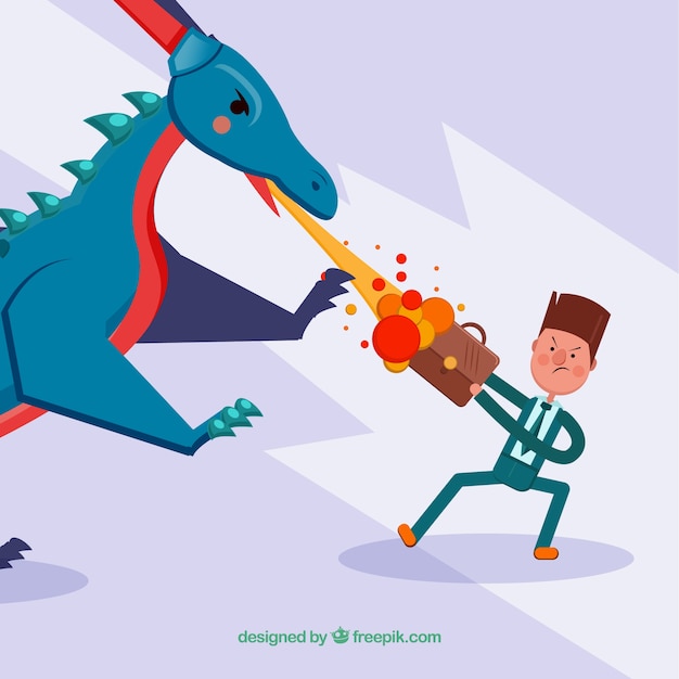 Background of business character fighting with dragon