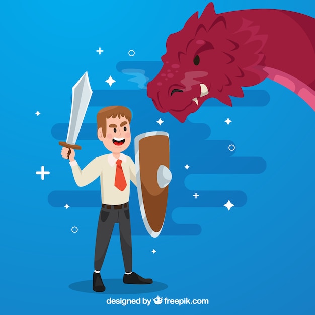 Background of business character fighting with dragon