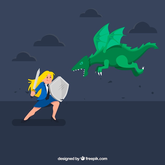 Background of business character fighting with dragon