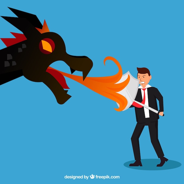 Free Vector background of business character fighting with dragon