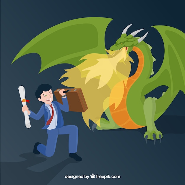 Background of business character fighting with dragon