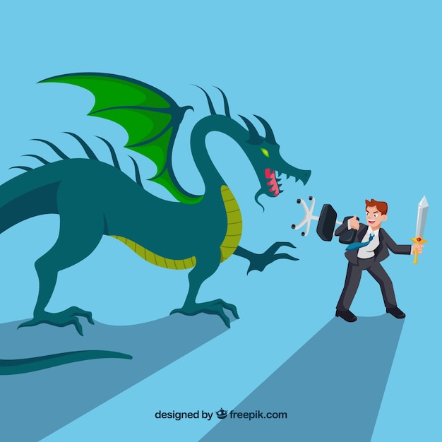 Free Vector background of business character fighting with dragon