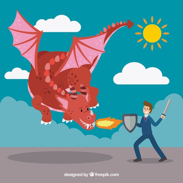 Background of business character fighting with dragon