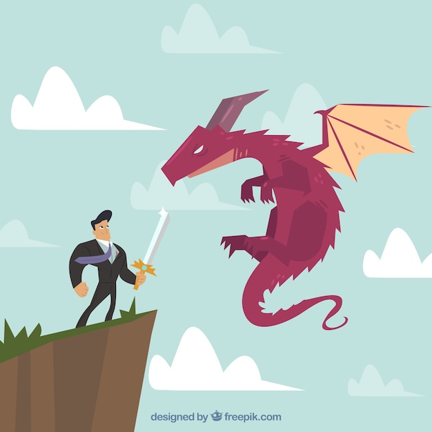 Free vector background of business character fighting with dragon