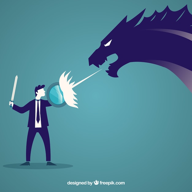 Background of business character fighting with a dragon