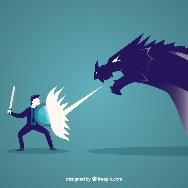 Background of business character fighting with a dragon