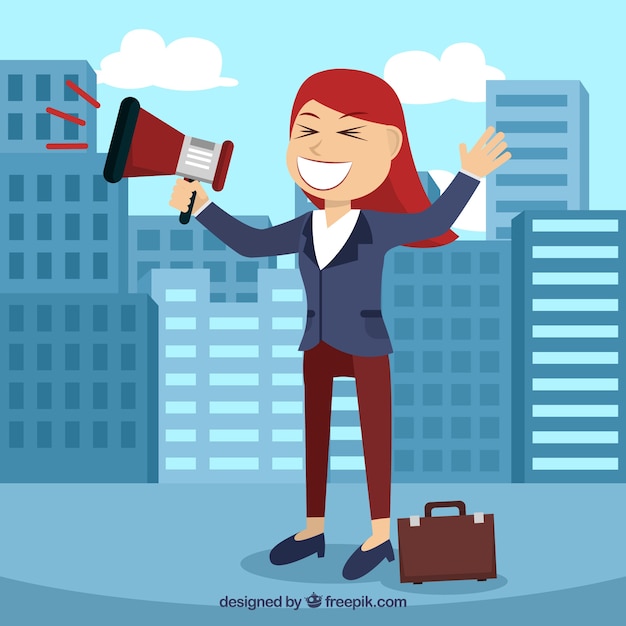 Free Vector background of business woman in the city with megaphone