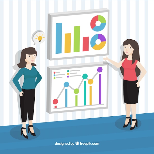 Free Vector background of business women with statistics