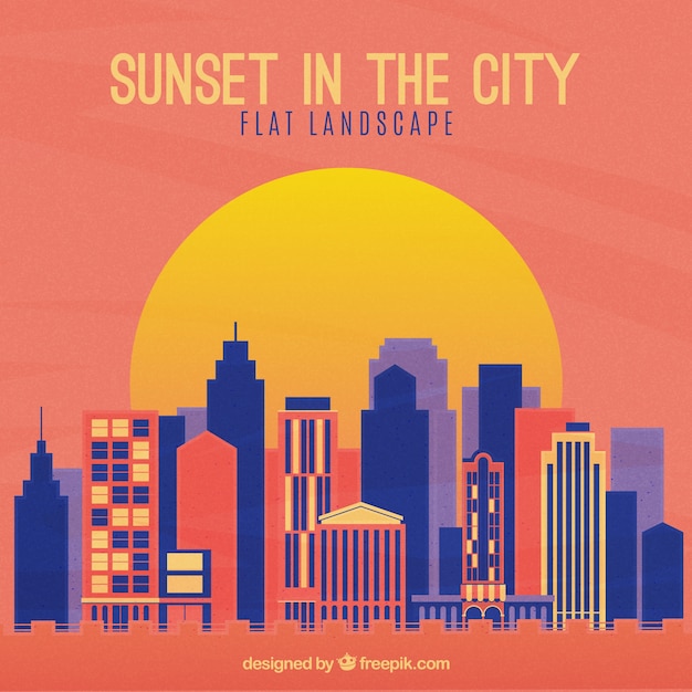 Free Vector background of city at sunset