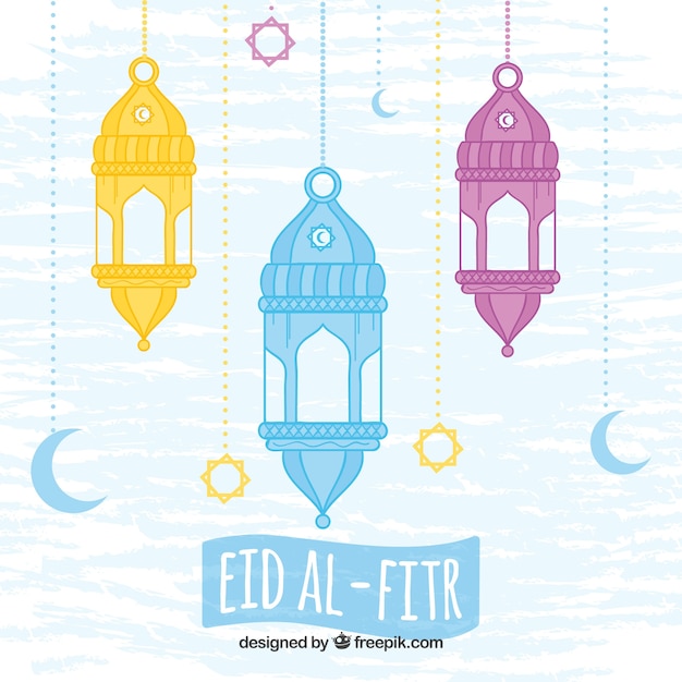 Free Vector background of colored eid al-fitr lanterns 