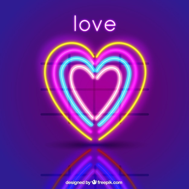 Background of colorful hearts with neon lights