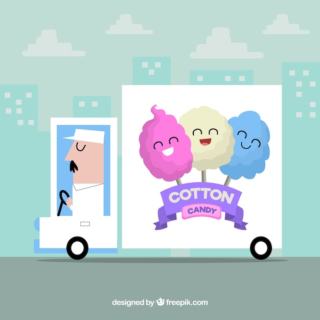 Free Vector background of cotton candy truck in the city