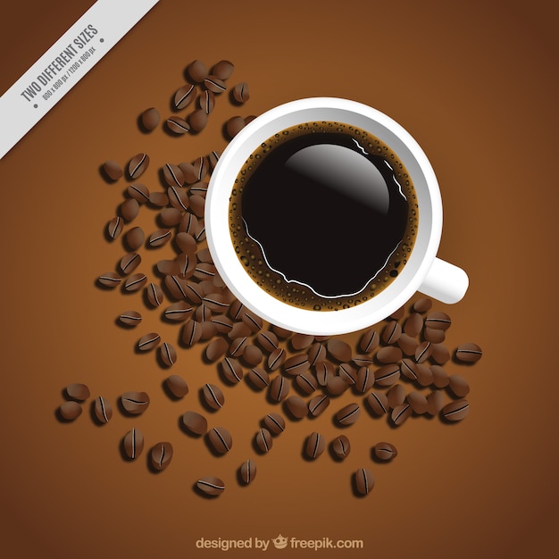 Background of cup and coffee beans