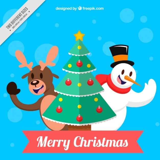 Free Vector background of cute characters with christmas tree